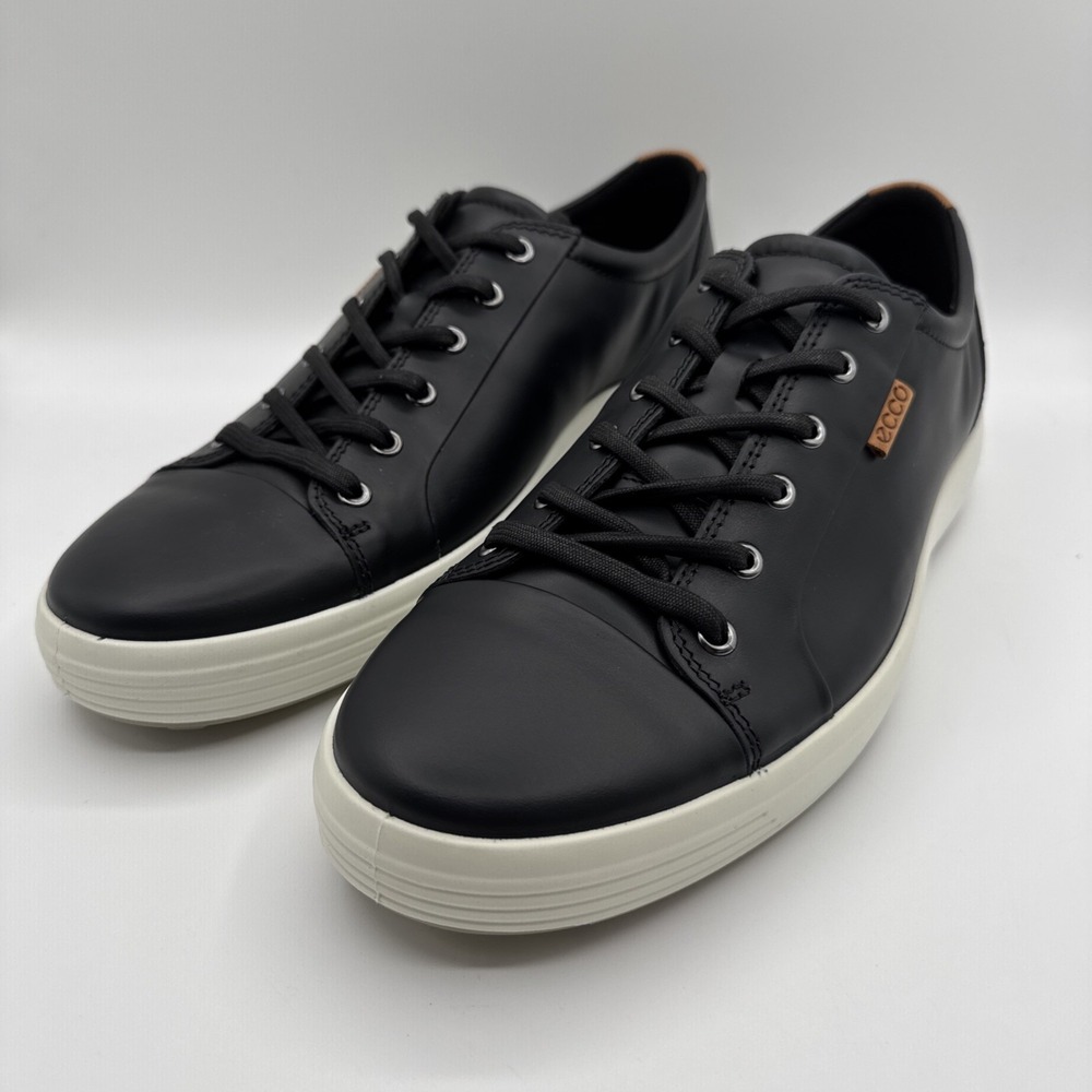 ECCO Soft 7 Black Leather Sneakers Men's EU 48 US 14-14.5 Lace Up New No Box